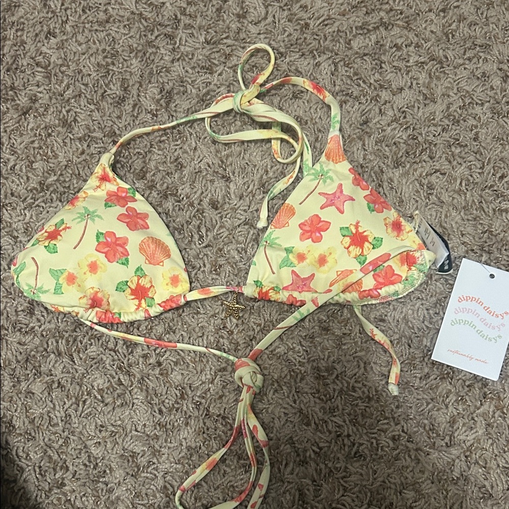Dippin' Daisy's Yellow Floral Triangle Bikini Top with Coral Accents
